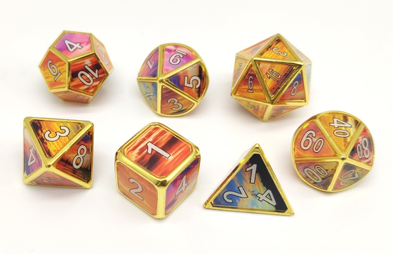 Metal Polished Custom Made Dice Sets , Gold Plated Beautiful Dice Set