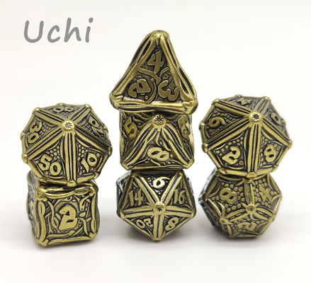 Polished Durable Polyhedral 7 Dice Set , Gold Plated Custom Metal Dice Set