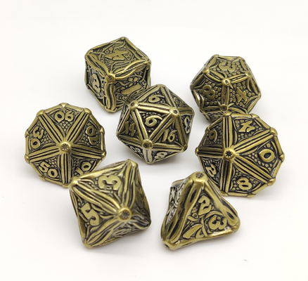 Gold Plated Surface RPG Dice Set Metal Polyhedral For Hammer And Yahtzee