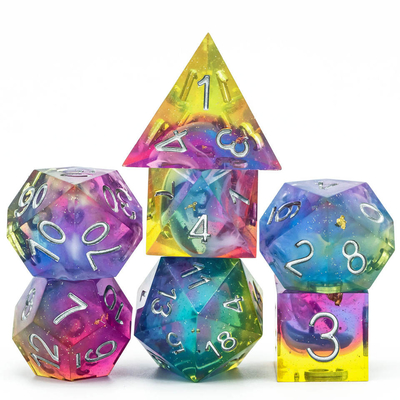 Natural Resin Translucent Rainbow Dice Set Color Changing Portable