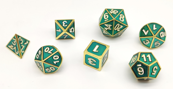 Lightweight Practical Green Dice Set , Wear Resistant Green Metal DND Dice