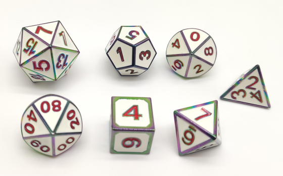 ISO9001 White Metal RPG Dice Set Hand Carved For Hammer And Yahtzee
