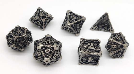Handmade Metal Mini RPG Dice 7 Piece Set Gold Plated Surface