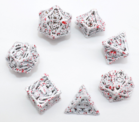 Hand Carved White Mini Polyhedral Dice DND 7 Piece Set Portable