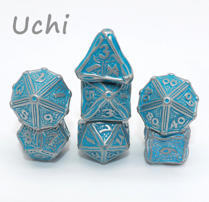 Odorless Manual Grinding Blue Metal Dice Set , Lightweight Small Polyhedral Dice