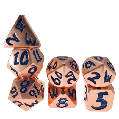 Blue Dice Polyhedral Customization RPG Dice Set OEM Sharp Edged RPG Dice Zinc Gold