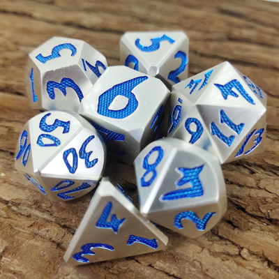 Hand Carved DND With Exquisite Gift Box Packaging Blue Silver Polyhedral Dice Sets For Rpg Game