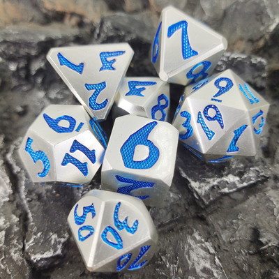 Hand Carved DND With Exquisite Gift Box Packaging Blue Silver Polyhedral Dice Sets For Rpg Game