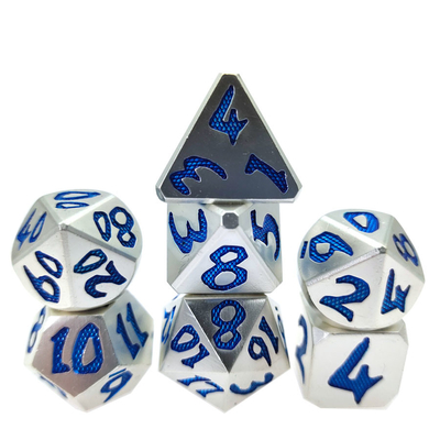 Glow In The Dark Dice Hand Carved Manual Grinding Polyhedral Dice Sets Silver Blue