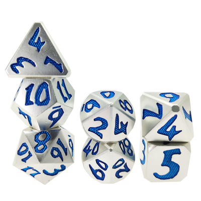 Glow In The Dark Dice Hand Carved Manual Grinding Polyhedral Dice Sets Silver Blue