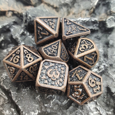 Edge Resin Dice7 Piece Dice set Polyhedral Hand Carved Black Cuprum Polyhedral Gray