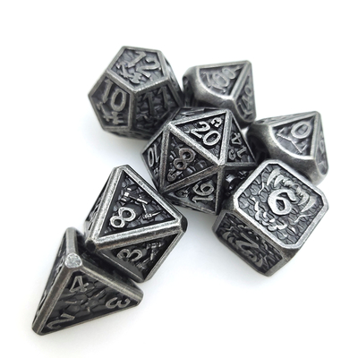 Anti Wear Sturdy Metal RPG Dice Cuprum Polyhedral Dice Set Black And White