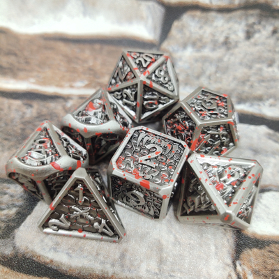 Hand Made Metal Polyhedral Dice Set For Rpg Games Silver And Black
