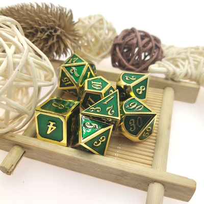 Custom Metal Dice Set Finish Size 16mm-22mm Gaming Dice Set 7 Piece Polyhedral Gilt Green