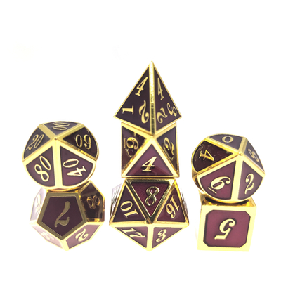 Heavy Weight Metal RPG Dice Neat Sharp Edges Micro Dice Set Pink Polyhedral Gilt Green