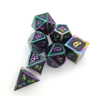 Surface Hand Carved Resin Polyhedral Dice Set Metallic Brass