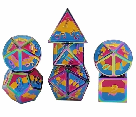 16mm Smooth RPG Metal Dice Custom DND Logo Rainbow Game Set