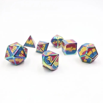 16mm Smooth RPG Metal Dice Custom DND Logo Rainbow Game Set