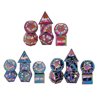 16mm Smooth RPG Metal Dice Custom DND Logo Rainbow Game Set