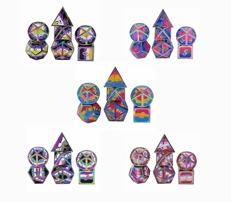 16mm Smooth RPG Metal Dice Custom DND Logo Rainbow Game Set