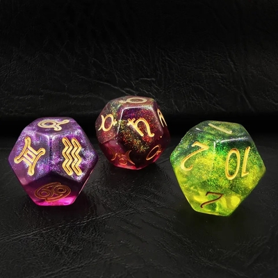 Bescon 3 Pieces Astrological Dice Set Constellation D12 Dice 3 Colors Magical Stone