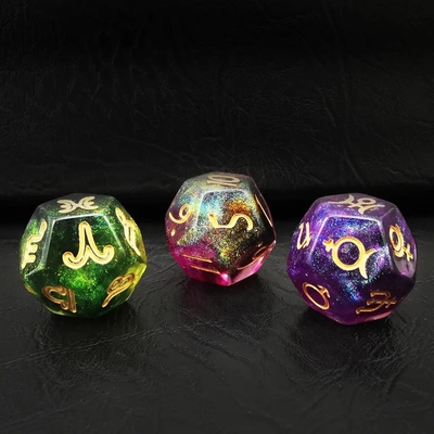 Bescon 3 Pieces Astrological Dice Set Constellation D12 Dice 3 Colors Magical Stone