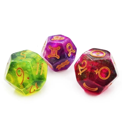Bescon 3 Pieces Astrological Dice Set Constellation D12 Dice 3 Colors Magical Stone