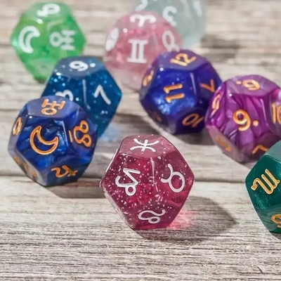 3pcs/ Set Resin Polyhedral Dice Multi-Color 16mm Fate Sign Number Constellation