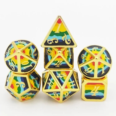 16mm Smooth RPG Metal Dice Custom DND Logo Rainbow Game Set