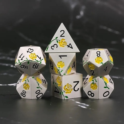 Engraved HD Dice Red Rose Electroplated Silver Metal Dice For RPG Game