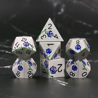 Engraved HD Dice Red Rose Electroplated Silver Metal Dice For RPG Game