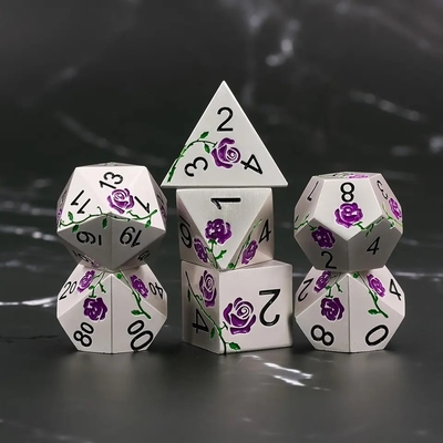 Engraved HD Dice Red Rose Electroplated Silver Metal Dice For RPG Game