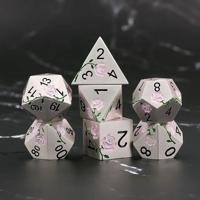 Engraved HD Dice Red Rose Electroplated Silver Metal Dice For RPG Game