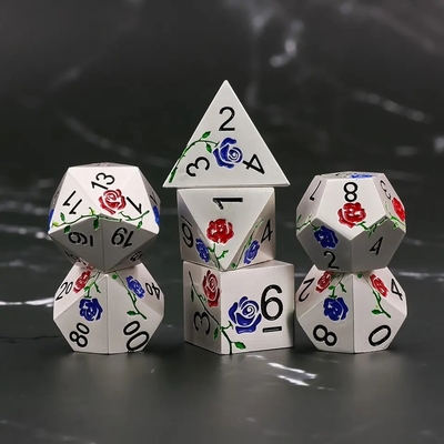 Engraved HD Dice Red Rose Electroplated Silver Metal Dice For RPG Game