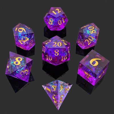 Purple Resin Dice 7PCS DND Dragon And Dungeon Polyhedron Sharp Edge