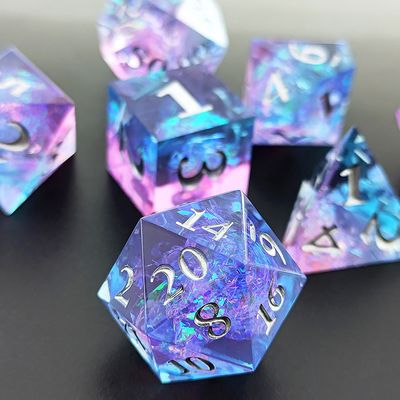 Purple Resin Dice 7PCS DND Dragon And Dungeon Polyhedron Sharp Edge