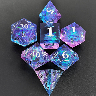Purple Resin Dice 7PCS DND Dragon And Dungeon Polyhedron Sharp Edge
