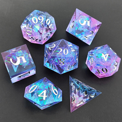 Purple Resin Dice 7PCS DND Dragon And Dungeon Polyhedron Sharp Edge