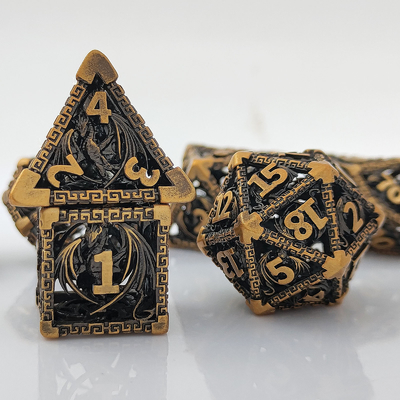 Hollow Multi Face Metal Dice Set D20 Sharp Cut Flying Dragon Budemen'S God