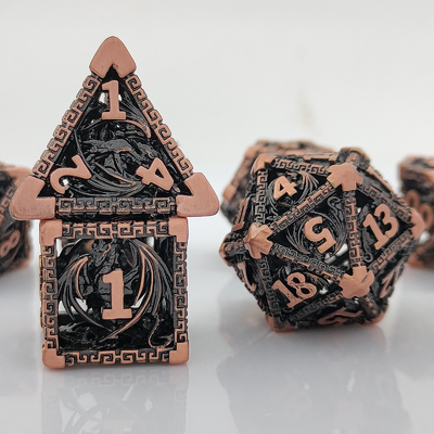 Hollow Multi Face Metal Dice Set D20 Sharp Cut Flying Dragon Budemen'S God