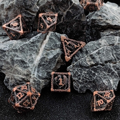 Hollow Multi Face Metal Dice Set D20 Sharp Cut Flying Dragon Budemen'S God