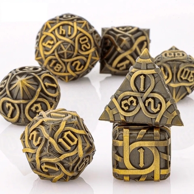 Thorns Striped Metal Dice Set Fantasy DND Multi Faceted Board Game