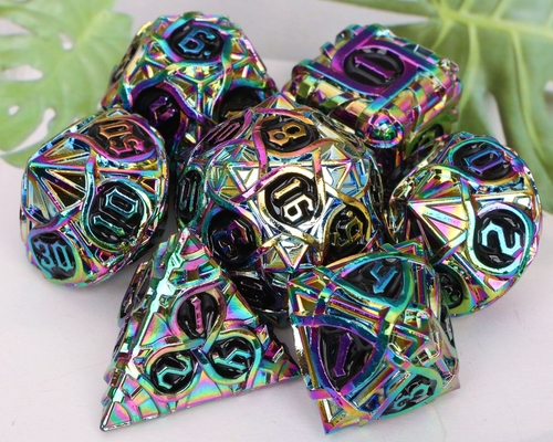 Thorns Striped Metal Dice Set Fantasy DND Multi Faceted Board Game