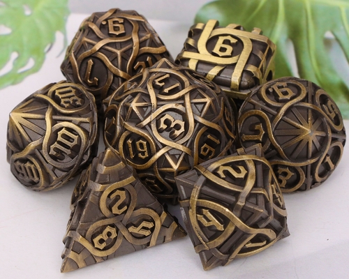 Thorns Striped Metal Dice Set Fantasy DND Multi Faceted Board Game
