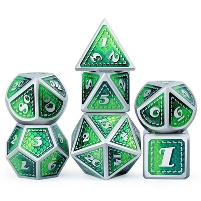 Dragon Scale Solid Metal Dice Set Multi Color DND RPG Bright Colors