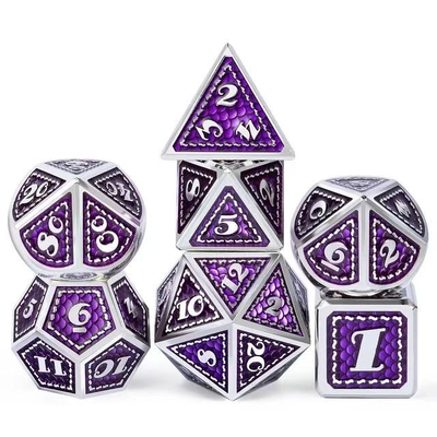 Dragon Scale Solid Metal Dice Set Multi Color DND RPG Bright Colors