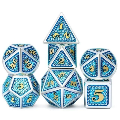 Dragon Scale Solid Metal Dice Set Multi Color DND RPG Bright Colors