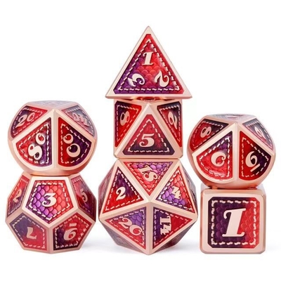 Dragon Scale Solid Metal Dice Set Multi Color DND RPG Bright Colors