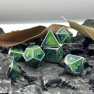 Dragon Scale Solid Metal Dice Set Multi Color DND RPG Bright Colors