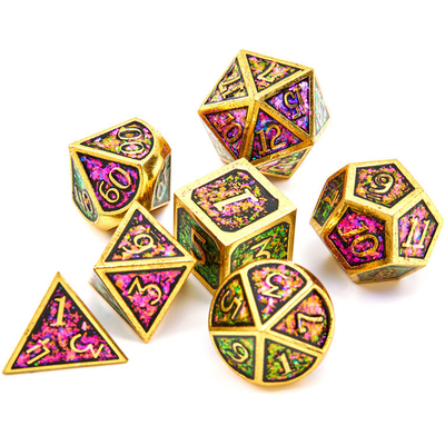 Shining Golden Powder Solid Metal Dice Set Board Game Dragon And Dungeon DND RPG